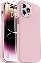 LOVE 3000 Compatible with iPhone 14 Pro Max Case with Screen Protector, Slim Premium Liquid Silicone Phone Case for iPhone 14 Pro Max, [Anti-Scratch Velvet Interior] [Drop Protection], Pink Sand