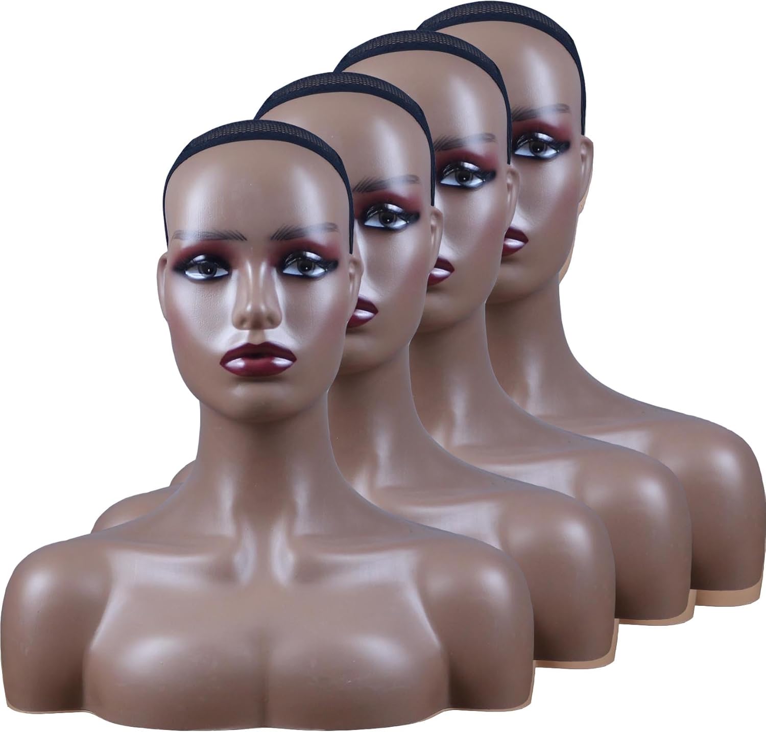 4PCS Professional Mannequin Head with Shoulders Wig Head Wig Stand for Wigs Hats Scarves Pendants Sunglasses Earrings,JRM002 (Dark Brown with Red Lip)