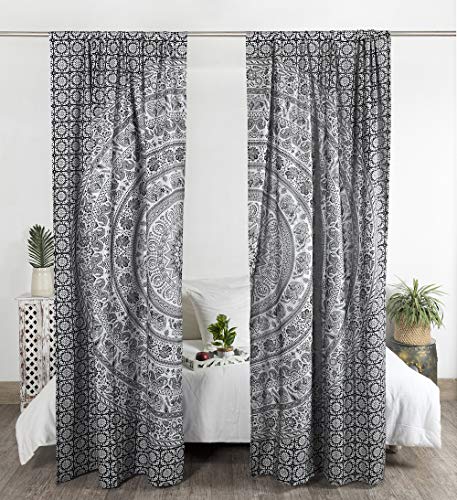 MADHU INTERNATIONAL Mandala Cotton Curtains for Farmhouse, Bedroom, Balcony Sheer, Room Bohemian Window Curtains for Living Room Drapes 2 Panel (41