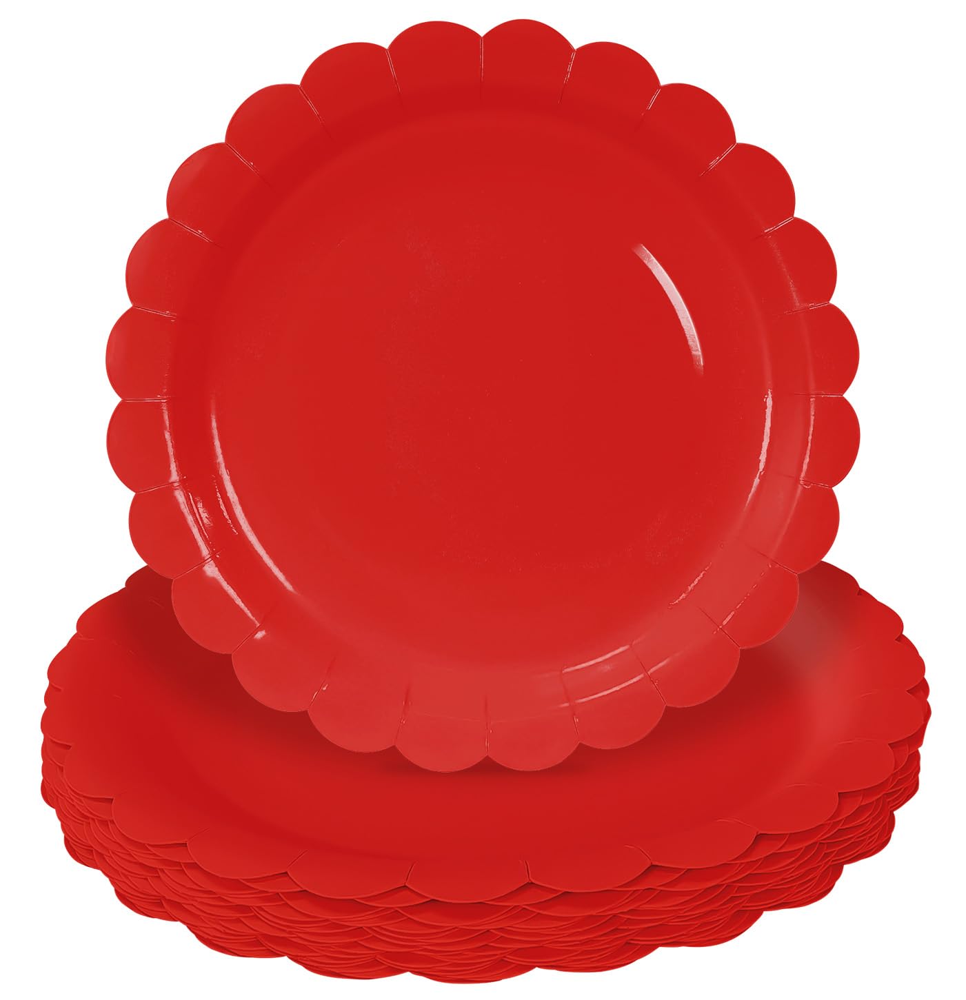 HEIPINIUYE 50 platos de papel rojo de 7 pulgadas, platos festoneados rojos, platos desechables para boda, baby shower, fiesta de cumpleaños, platos de postre
