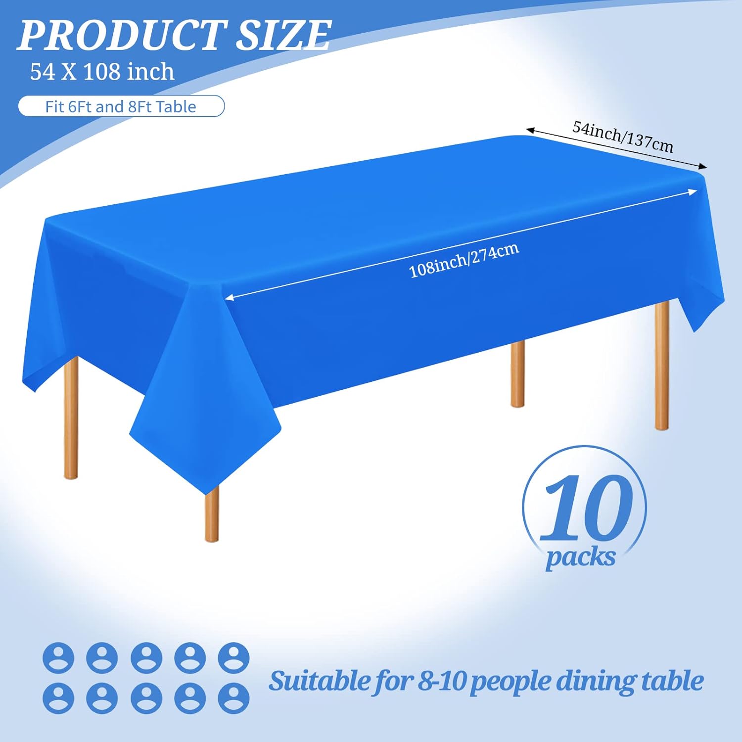 10 Packs Disposable Tablecloths Royal Blue Plastic Rectangle Table