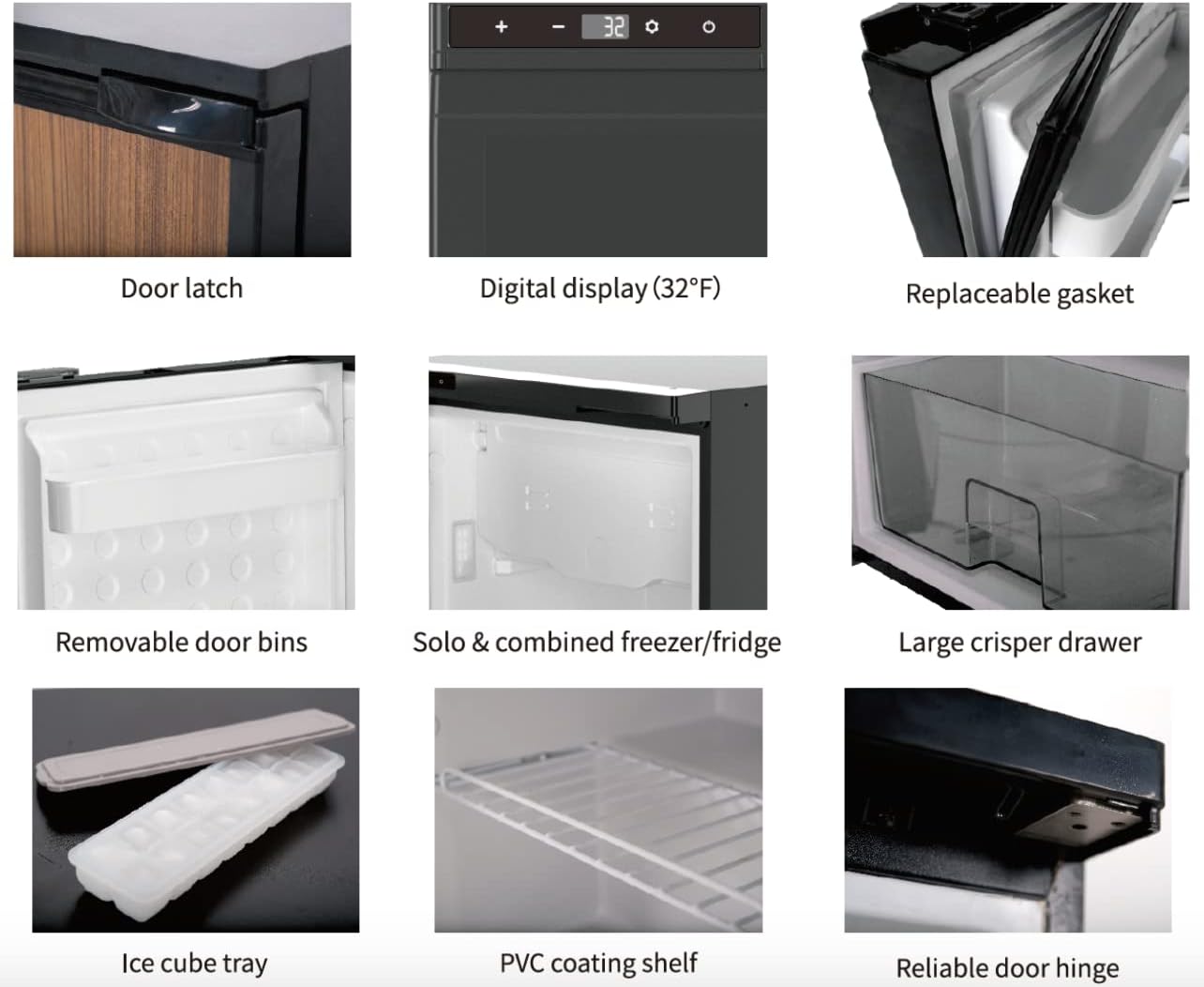 Detailed view of Alpicool CR65 features including digital display, door latch, and removable components