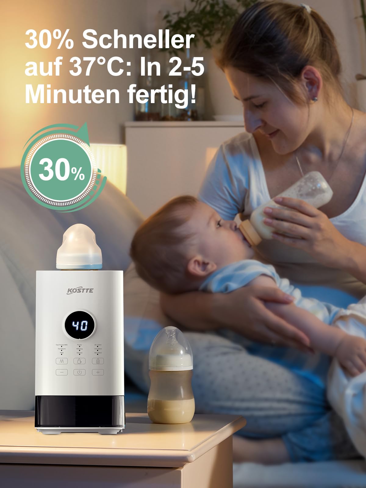 Flaschenwärmer Baby - Babyflaschenwärmer mit temperatur- Flaschenwärmer - Passend Für Alle Handelsüblichen Babyflaschen - Baby Bottle Warmer for Breastmilk & Milk (Weiß)