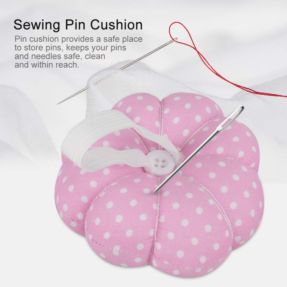 Pin Cushions, Wrist Pins Cushions with Elastic Strap Sewing Pincushion Pumpkin Pin Holder Wristband Needle Cushion for Sewing Needle Pincushions for Needlework Dots Print (Pink)