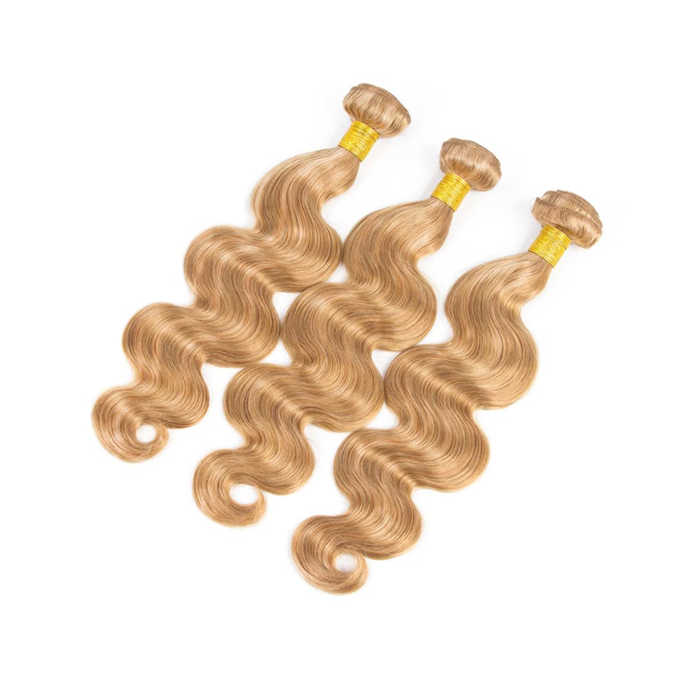 P27/613 Body Wave Bundles Highlight Honey Blonde Human Hair Bundles 30 32 34 Inch Brazilian Virgin Human Hair Extensions 50 Gram Per Bundle 3 Bundle
