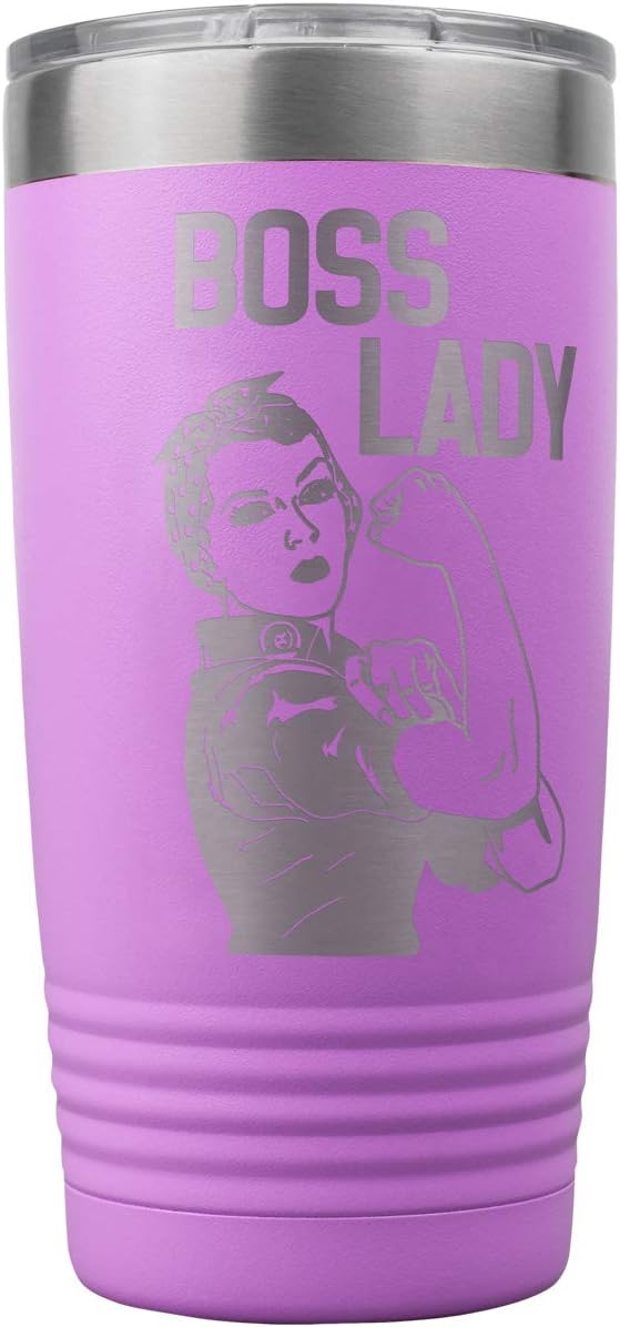 PlaqueMaker Personalized 20-oz Boss Lady Coffee Tumbler - Great for Women Who Lead, Manage, Operate and Run Companies and Organizations (Light Purple)