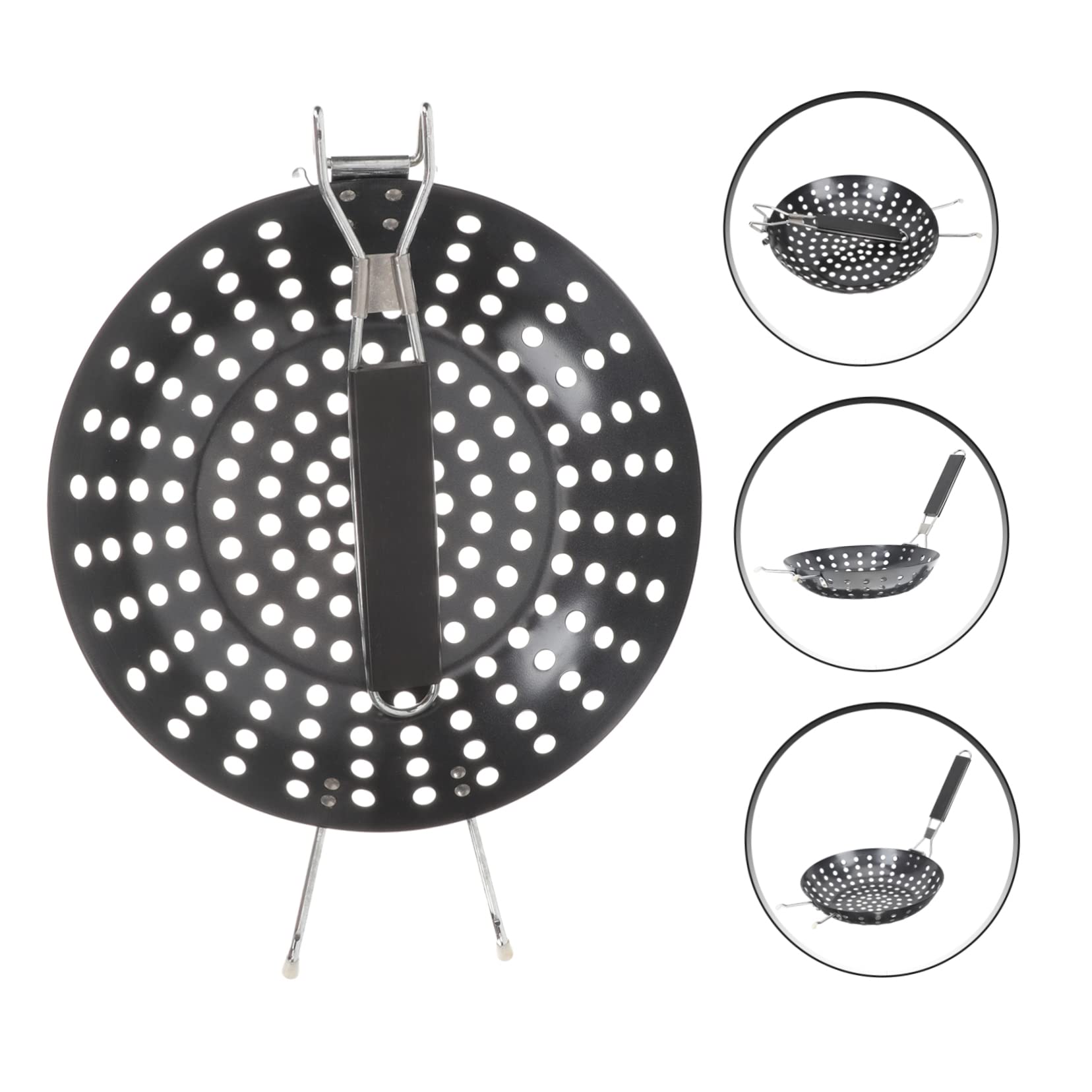 Cabilock Placa De Parrilla Sartenes para Parrilla De Verduras Wok Grill Redondo con Asa Sartenes De Hierro Fundido Wok Grill con Asa Carne Cacerola Utensilios De Cocina Planchar Importante