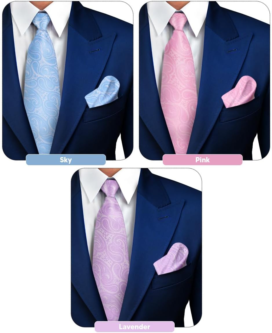 Premium Woven Paisley Necktie & Pocket Square Set for Men - Matching Men's Tie Set