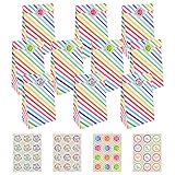 Ihaspoko 20 Stück Papiertüten mit 48 runden Aufklebern, Geschenktüten mit Regenbogen Streifen Muster für Hochzeit, Geburtstag, Partyzubehör und Geschenke, 5,1x3,1x9,4 Zoll