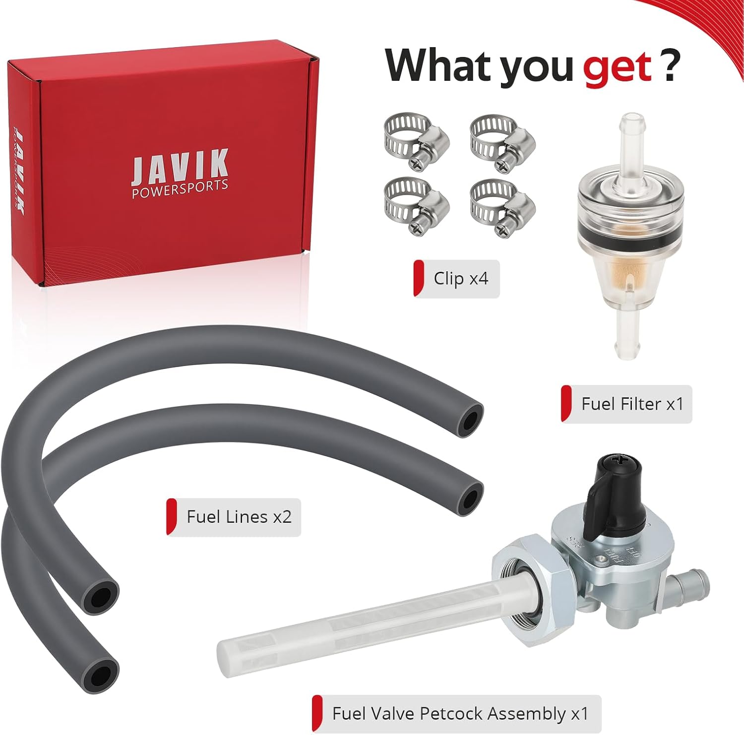 JAVIK Gas Tank Fuel Valve Petcock With Fuel Lines For Honda Shadow Spirit 750 VT750 2001-2007 O.E.M# 16950-MCR-A03