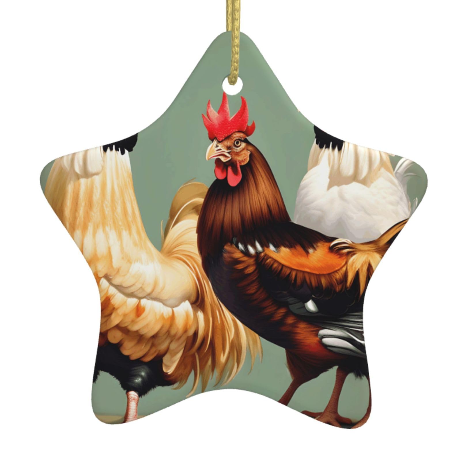 Rooster And Chicken Print Print Christmas Ornaments, Ceramic Hanging Ornament, Round Shape Decorations
