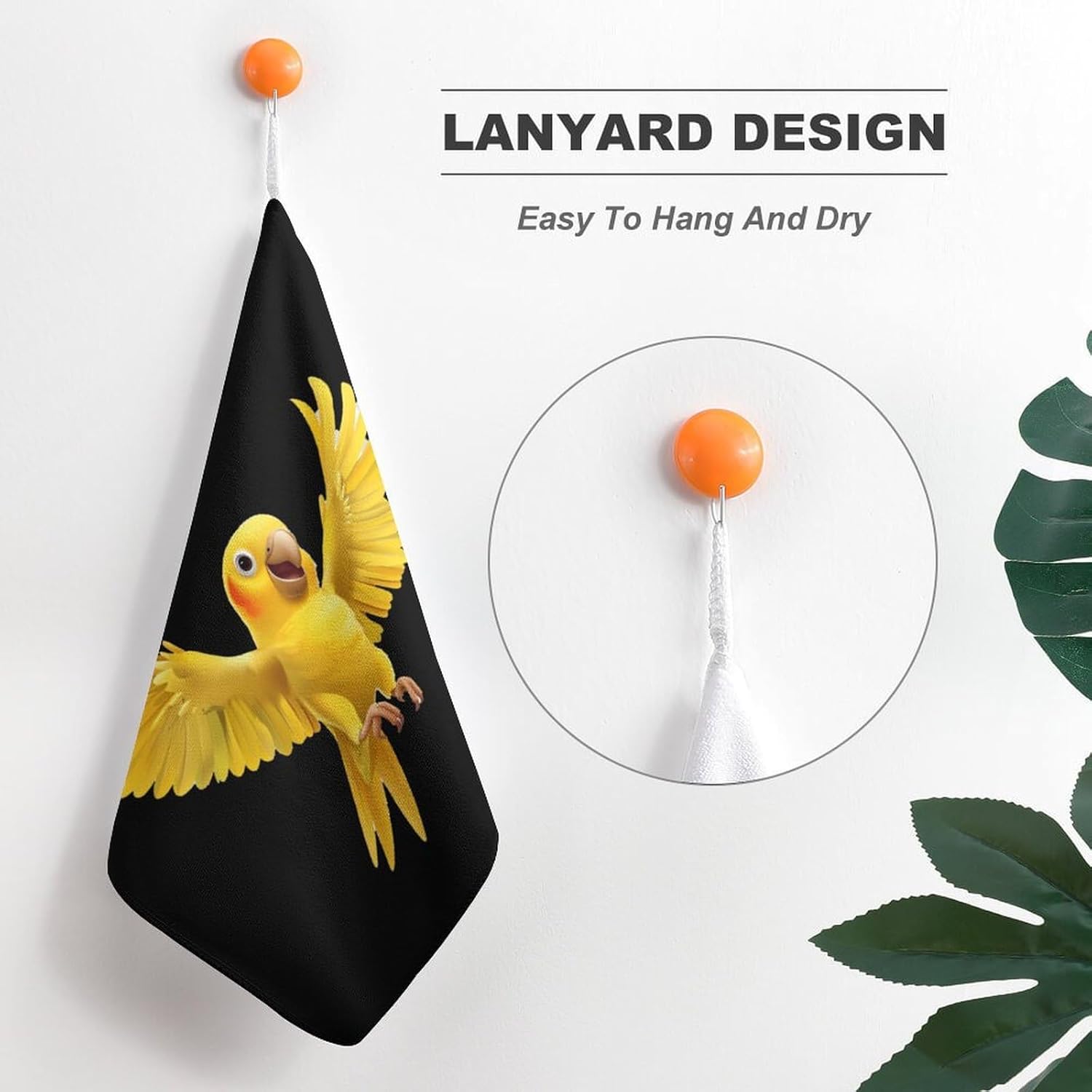 Yellow Indian Ringneck Parrot Bird Hand Towels for Bathroom Kitchen Towels Small Towel Handkerchiefs with Hanging Loop 4PCS