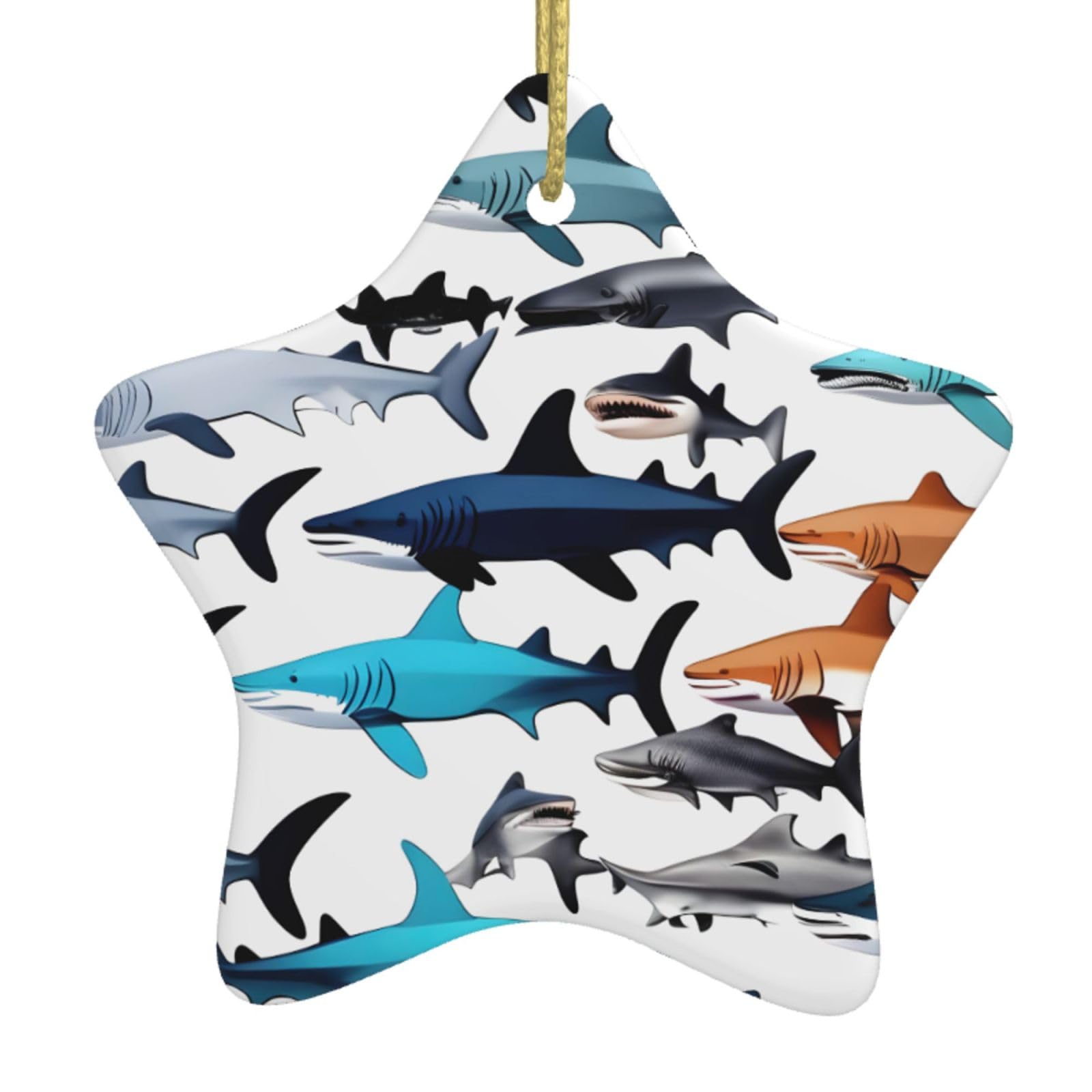 Nbtghga White Sharks Pattern Print Christmas Ornaments, Ceramic Hanging Ornament, Round Shape Decorations