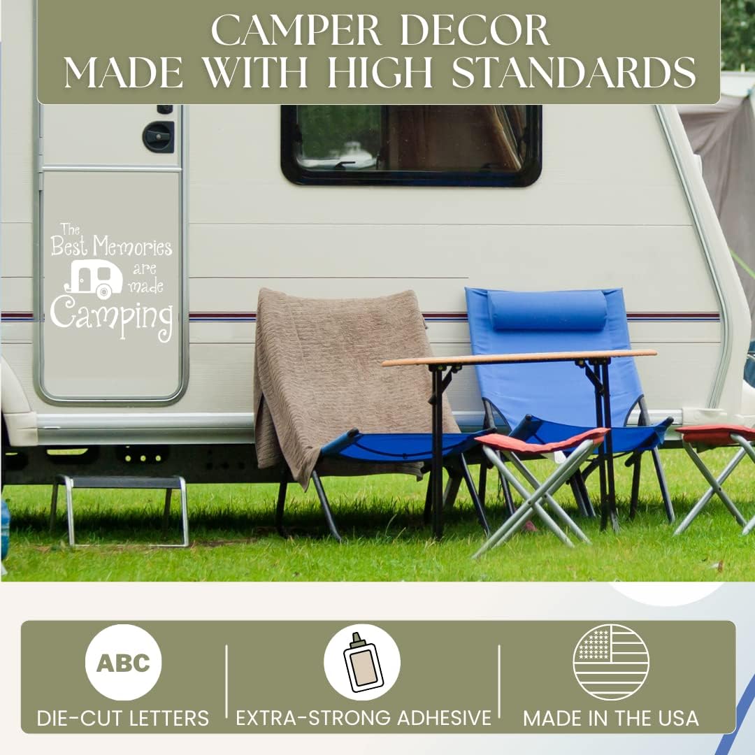 The Best Memories Are Made Camping RV Decals - Vinyl Camper Decals - Outdoor Decals for RV Trailers - RV Camper Decals Sayings for Wall Decor - Die-Cut Vinyl Graphics for RV - 18"W x 18"H Glossy Black