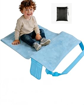 Large Size Light Blue Toddler Airplane Bed, Portable Airplane Seat Extender Travel Bed for Kids, Soft Baby Plane Travel Essentials for Flying, Toddlers Long Flight Must Haves Footrest