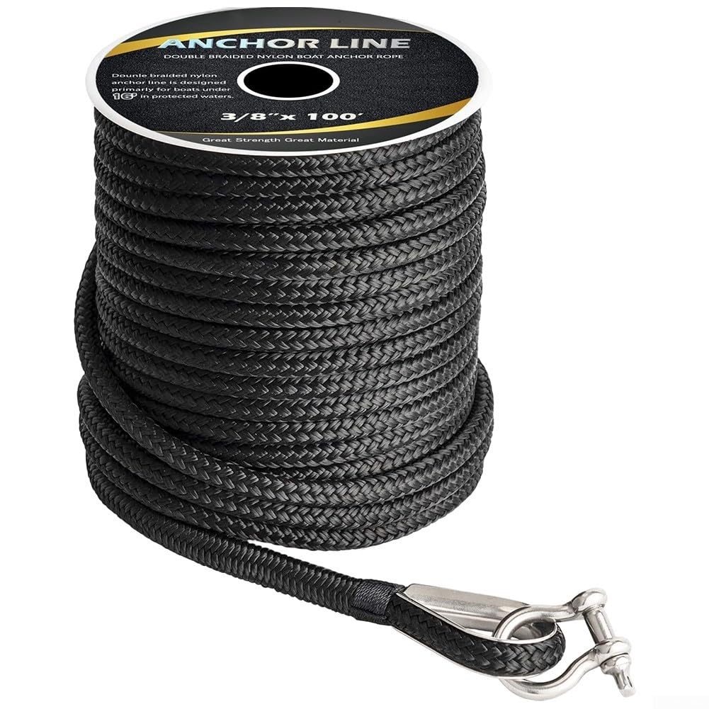 Corda di ancoraggio in nylon marino 15,5 m e 30,5 m per ormeggio di yacht pontili galleggianti e piattaforme idriche con 316 raccordi SS (100 piedi nero+arco)