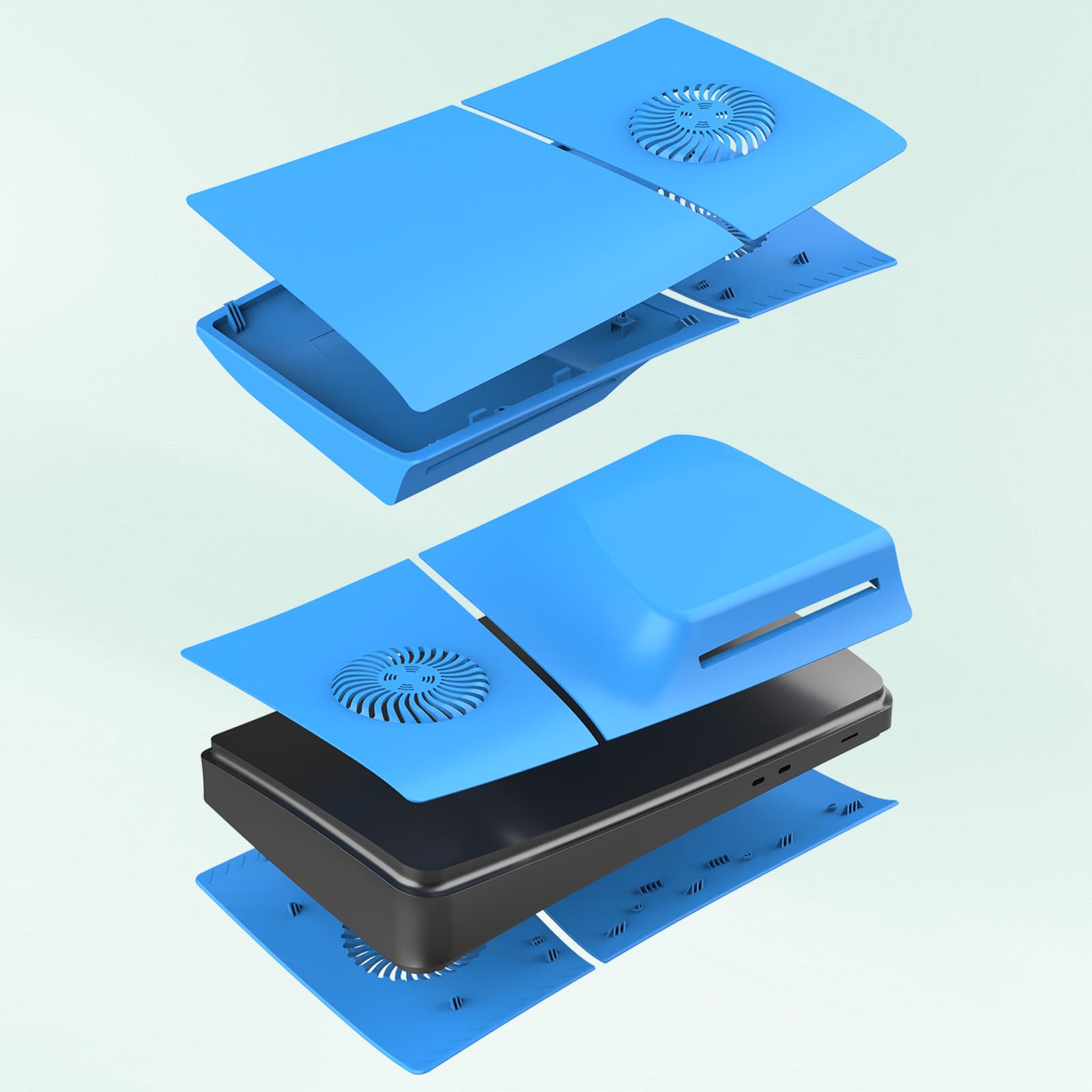 Hzxkqmil Ersatz-Platten Abdeckung Faceplates für PS5 Slim Konsole Disc Edition, Seitenplatten mit Kühlungsöffnungen Benutzerdefinierte Hülle ABS-Gehäuse Anti-Kratzer Zubehör, Hellblau - 3