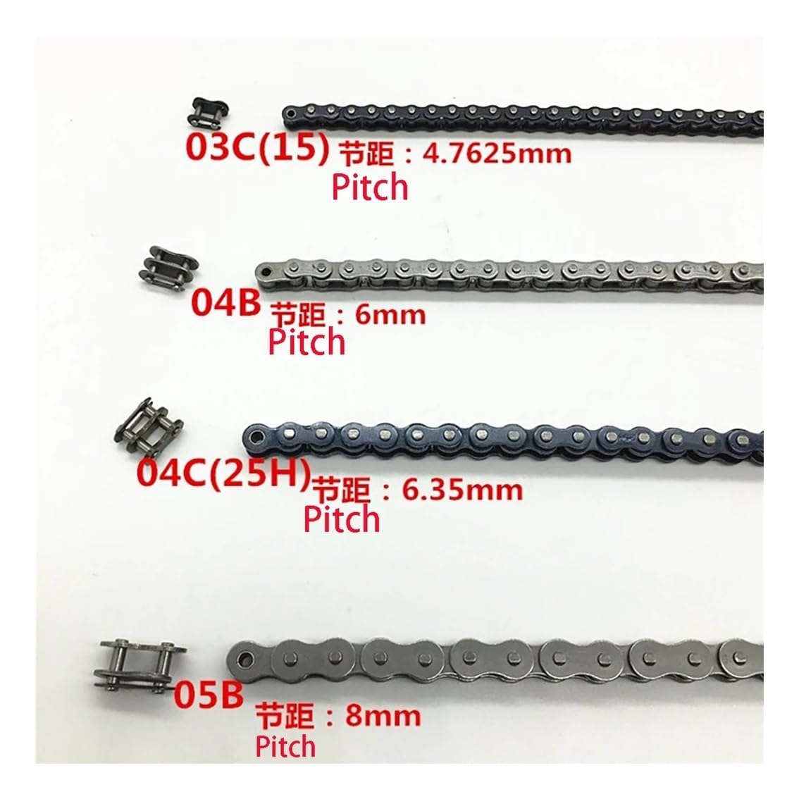 Cadena de rodillos de transmisión 05B acero al carbono paso 8mm eslabón conector industrial