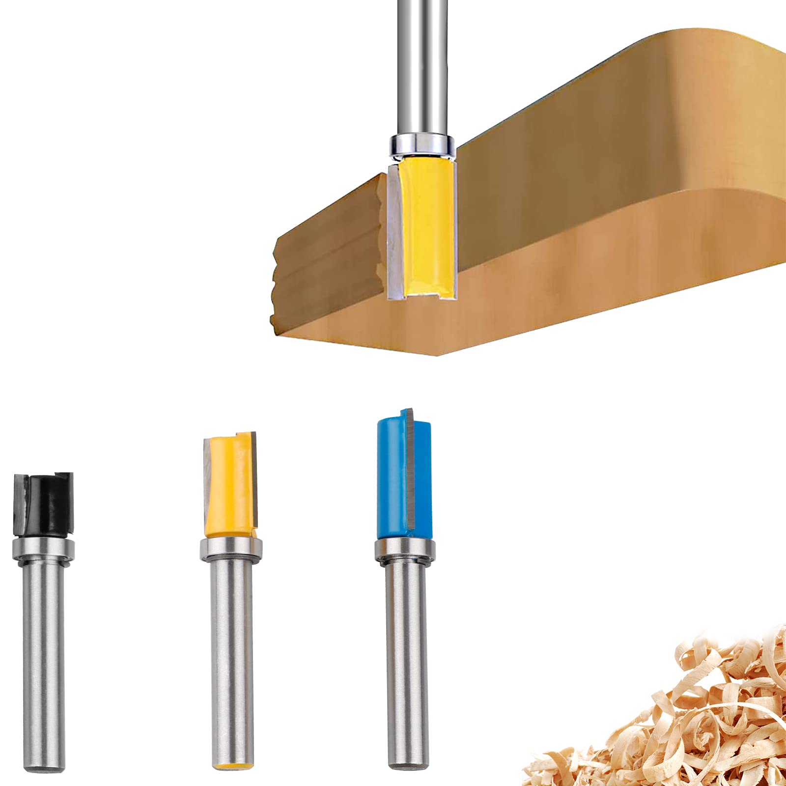 CPROSP 3Pcs Frese per Legno Gambo 8mm per Lavorazione del Legno, Top/Bottom Bearing Flush Trim Bit
