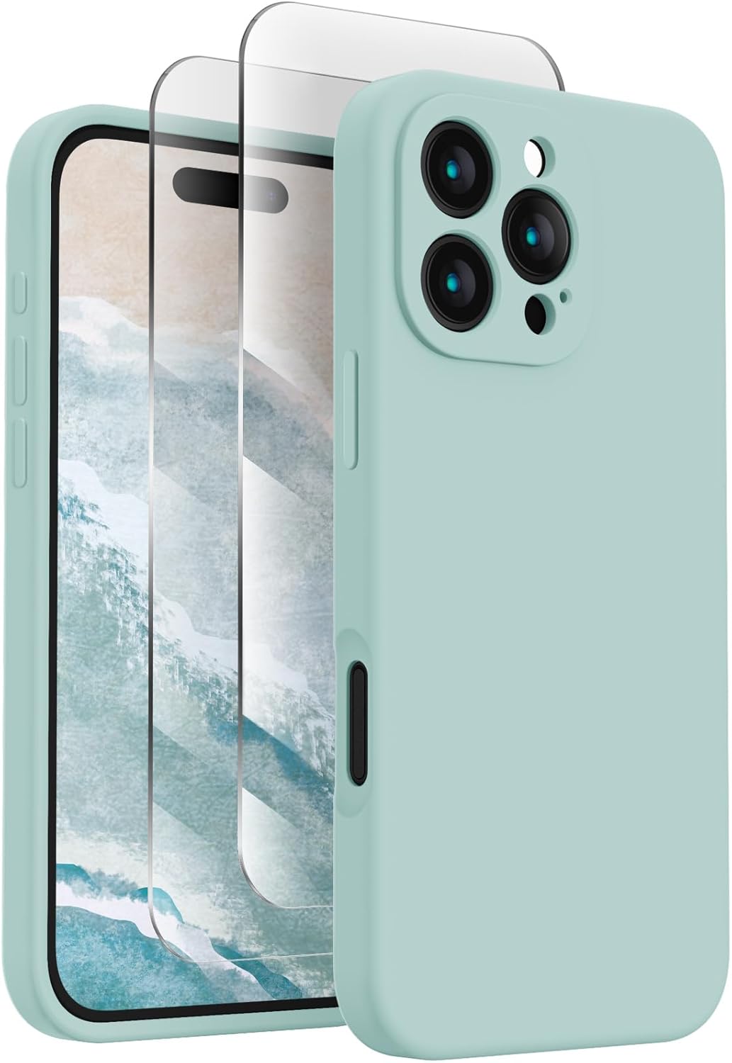 FireNova Designed for iPhone 16 Pro Case, Silicone Upgraded (Camera Protection) Phone Case with (2 Screen Protectors), Soft Anti-Scratch Microfiber Lining Inside, 2024, Mint Green