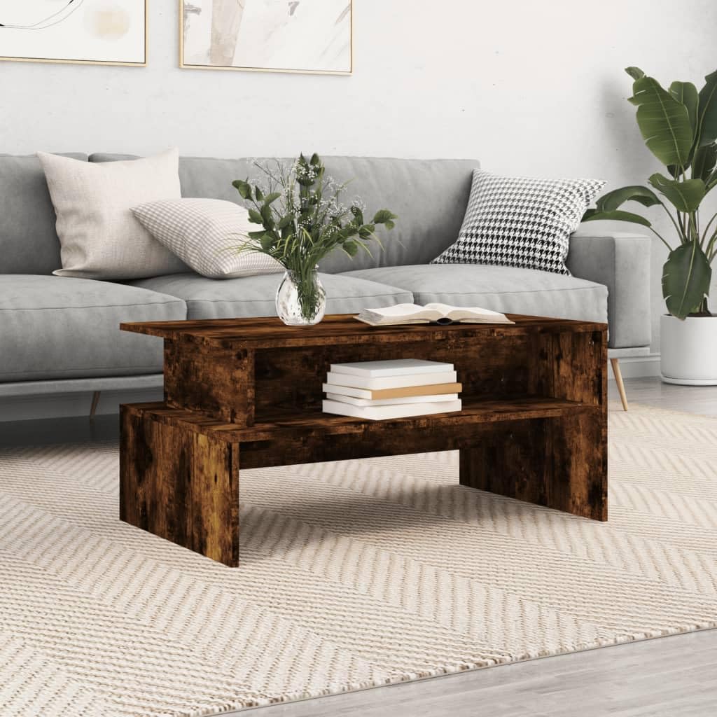 SXZenSpace Coffee Table 90 x 55 42.5 cm Smoked Oak Engineered Wood, Modern Small Living Room Side with Sturdy Surface, Easy Assembly for Lounge or Reception Areas