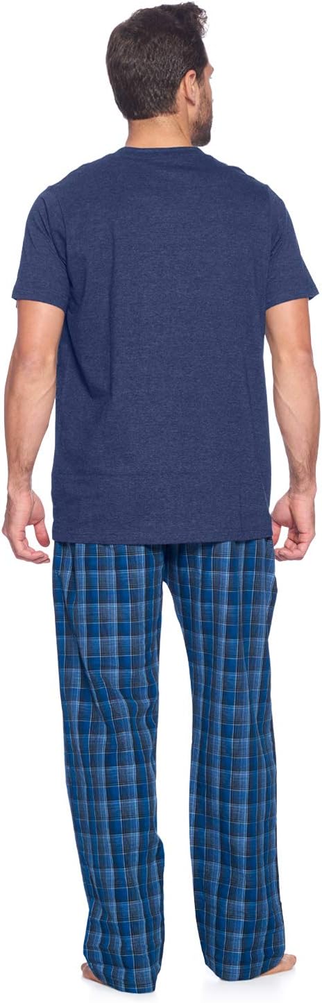 Ashford & Brooks Men’s Sleepwear & Loungewear Pajamas Set | Woven Plaid PJ Pants & Short Sleeve Jersey Shirt