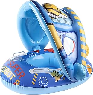 عوامة اطفال بشمسيه متحرك خامه عاليه شكل متميز والالوان زاهية تناسب الأطفال من 6 أشهر إلى 4 سنوات للأولاد والبنات - ازرق