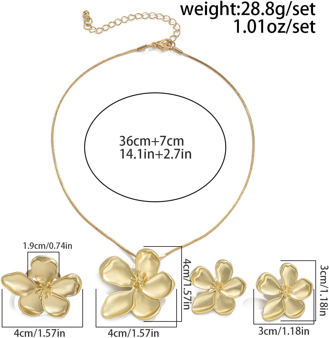 Gold Flower Earrings Necklace Ring Set for Women Big Floral Statement Earrings Choker Ring Summer Beach Jewelry - Image 6