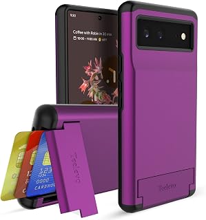 Dual Layer Wallet Case for Google Pixel 6, Protective Case with 3-Card Storage for Google Pixel 6 - Purple