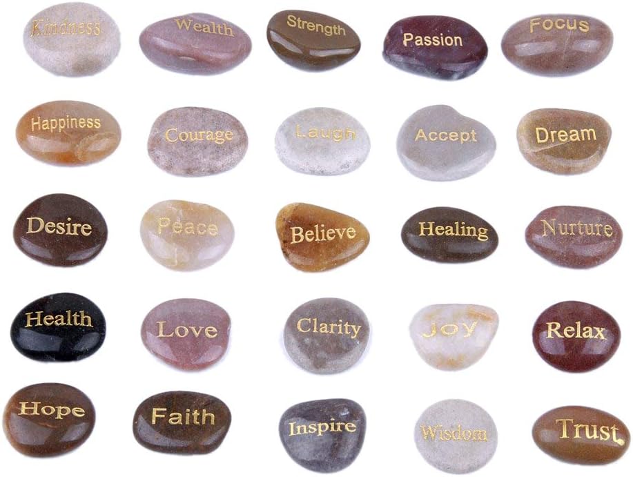 BGFAVCV25 Engraved Inspirational Stones with Words of Encouragement Gold Engraved Stones for Worry Affirmation Stones