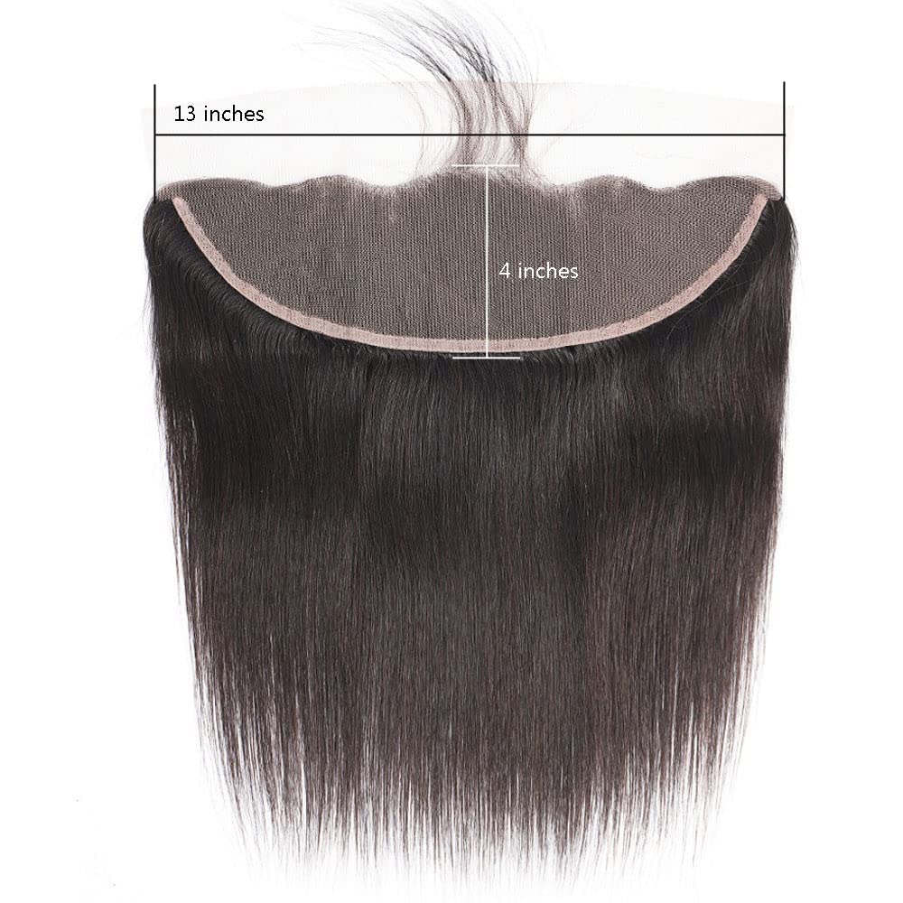13x4 Lace Frontal Brazilian Straight Human Hair Extensions 150% Density Lace Frontal Human Hair Pre Plucked with Baby-Hair 16 Inch - Image 2