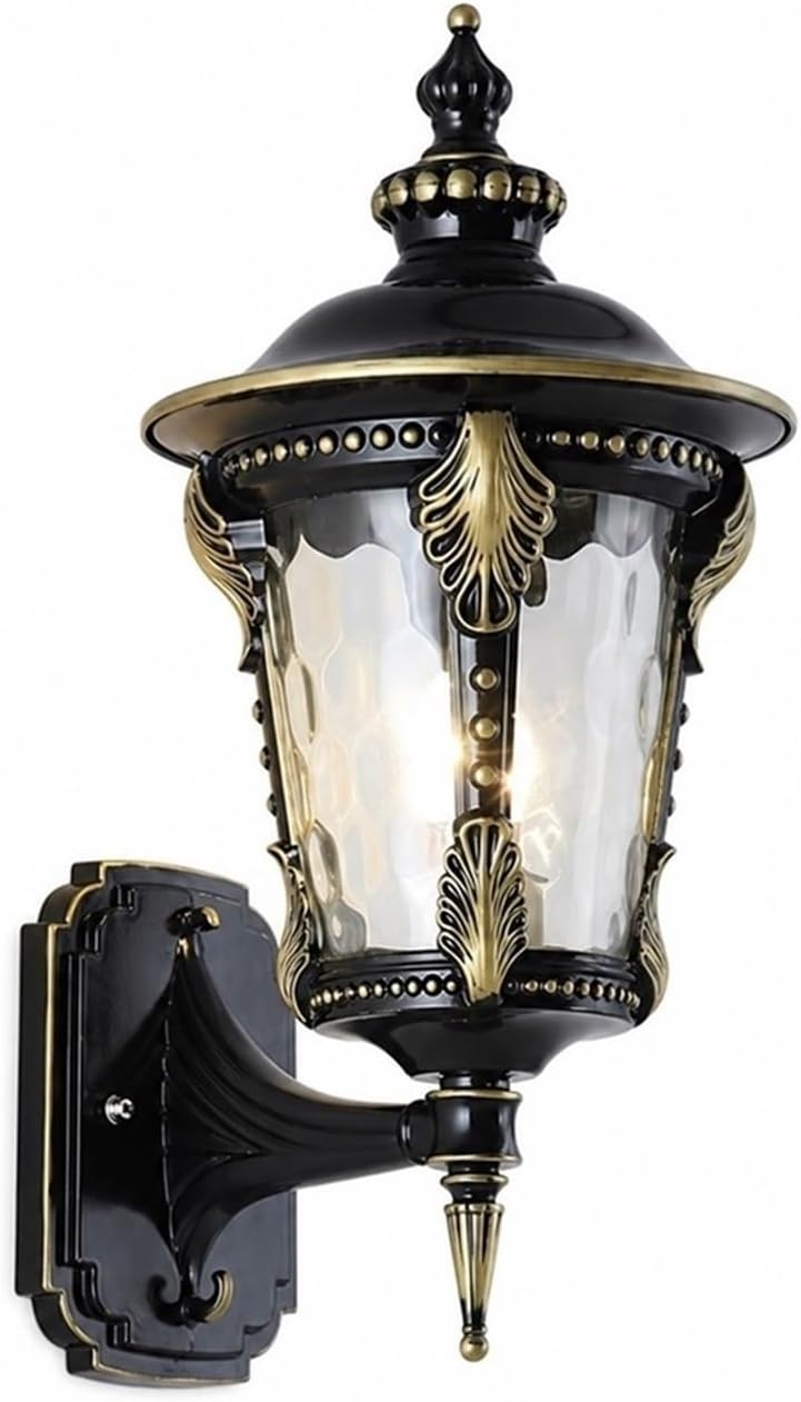 European Style Outdoor Wall Light, Black Gold Wall Lantern, Waterproof Die-Cast Aluminum Exterior Sconce with Glass, LED Hardwired Porch Lighting Fixtures for Patio Garden Yard Threshold