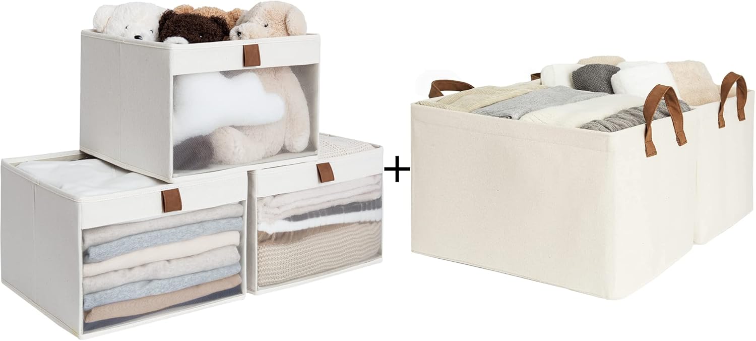 StorageWorks Rectangular Storage Bins, 3 Pack, Clear Window, Metal & PVC, Open Top, For Shelves, Closets, Bedrooms, Living Room