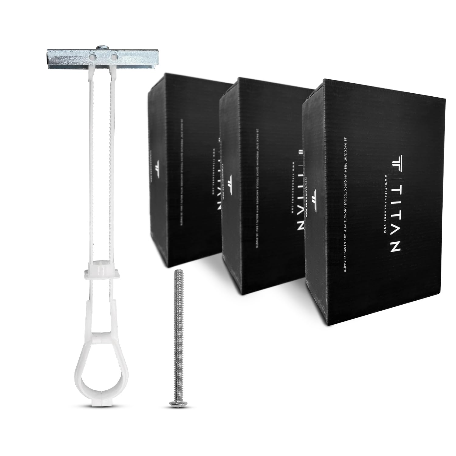 75-Pack 3/16"-24 Heavy Duty Quick Toggle Anchors with Bolts Set | for Drywall, Metal Studs, and Concrete Block | Holds 240+ Lbs. | 75 Toggles + 75 Bolts