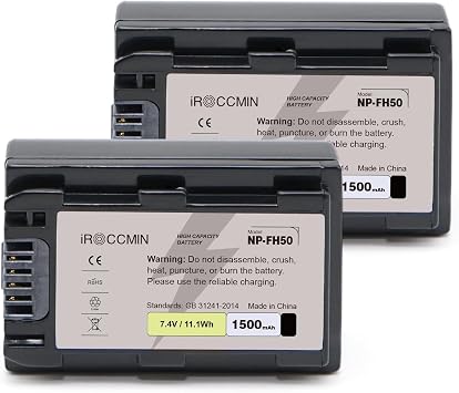 2Pcs NP-FH50 Battery,1500mAh Battery for Sony NP-FH30 NP-FH40 NP-FH70 NP-FH100 Work With Sony Cyber-Shot DSC-HX1 HX100V DSC-HX200 HX200V,Alpha DSLR-A230 DSLR-A290 DSLR-A330 DSLR-A380 NP-FH50