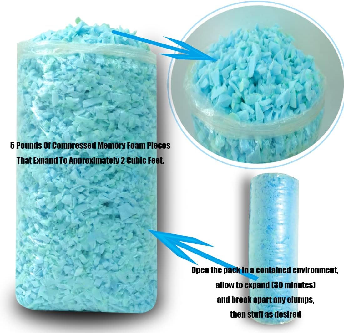 BOXIN 10.1LBS Blue Shredded Memory Foam Filling for Bean Bag Filler Foam Refill Pillow Dog Beds Chairs Cushions and Arts Crafts, Added Gel Particles,Soft and Great for Stuffing