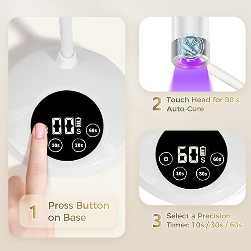 Vista 2 de AORAEM Lámpara de uñas LED UV, lámpara recargable de cuello de cisne para uñas de gel, 12 W, secado rápido, luz LED de uñas, secadora de belleza