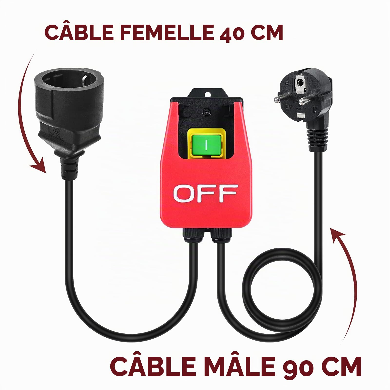 Interrupteur marche/arrêt monophasé 220 V, sécurité briidea, prise intégrée, pour éteindre rapidement la table de fraisage et autres appareils électriques