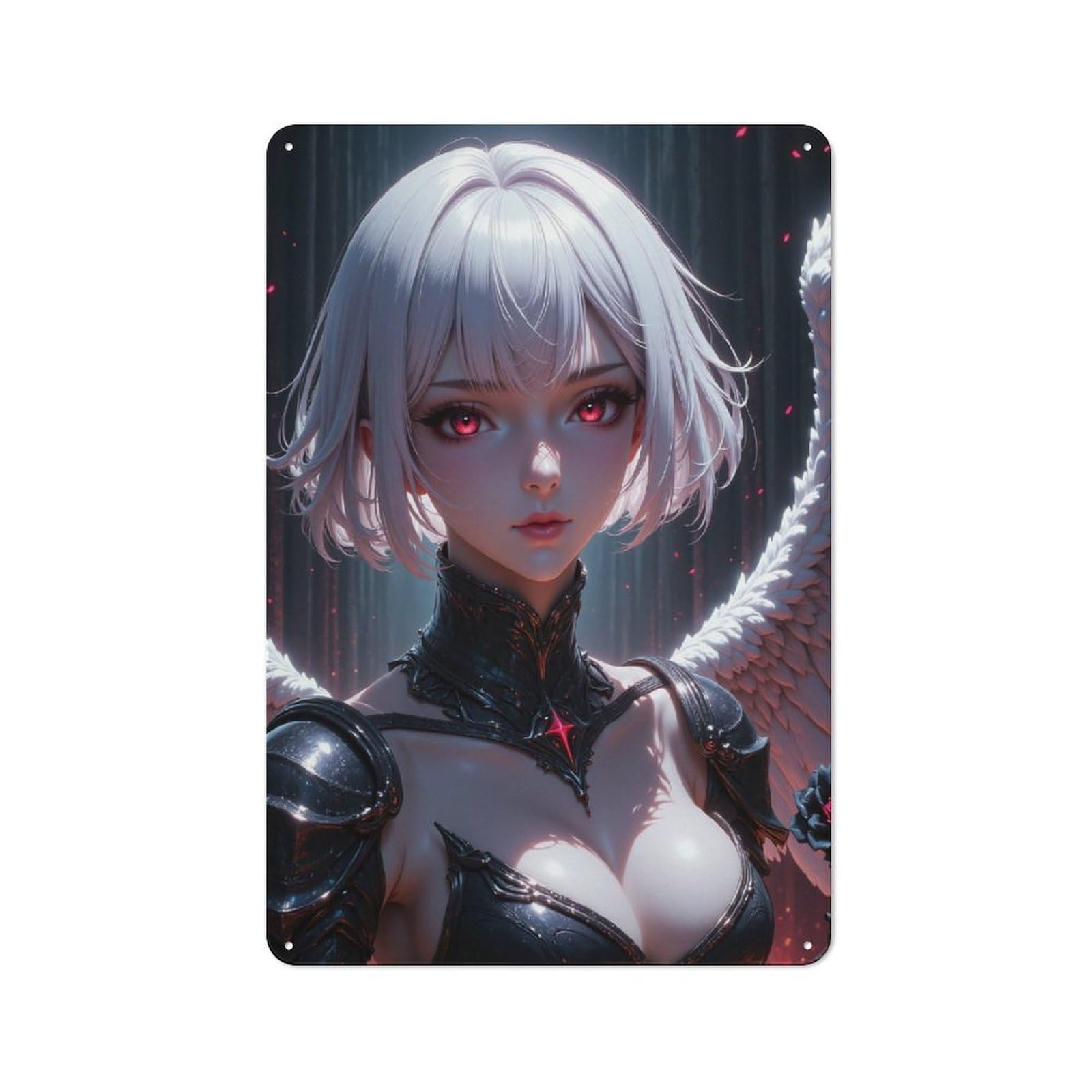 Junmoney Style-14 Anime Angel With Red Eyes Tin Sign 30X20cm For Workshop Wall, Retro Wall Decor, Suited To Metal Sign Collectors