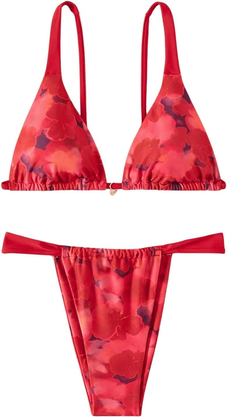 WDIRARA Women's 2 Piece Leopard Print Swimsuits Triangle High Waisted Bathing Suit Brazilian Bikini Sets