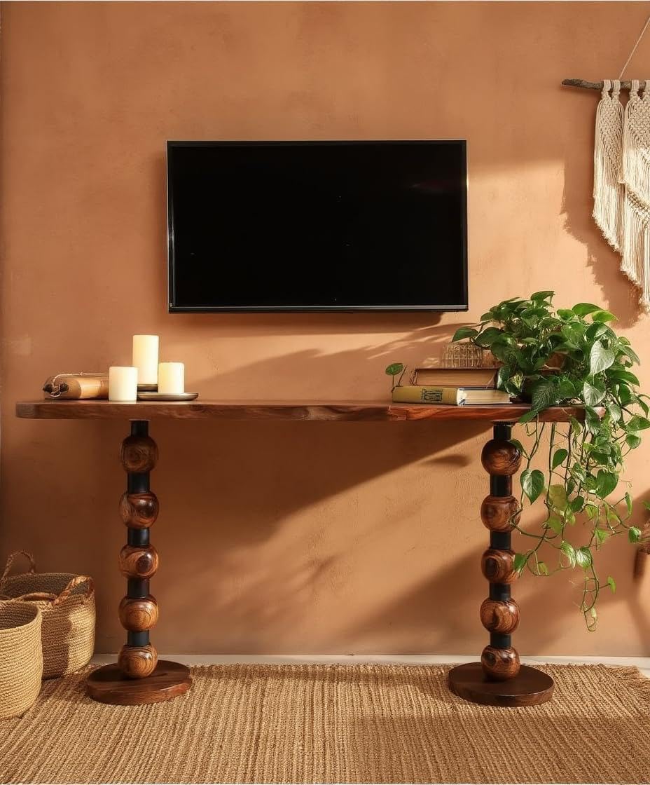 Sheesham Wood Console Table | Solid Wood Handcrafted Console for Living Room & Entryway | Durable Indian Rosewood Furniture-image-9