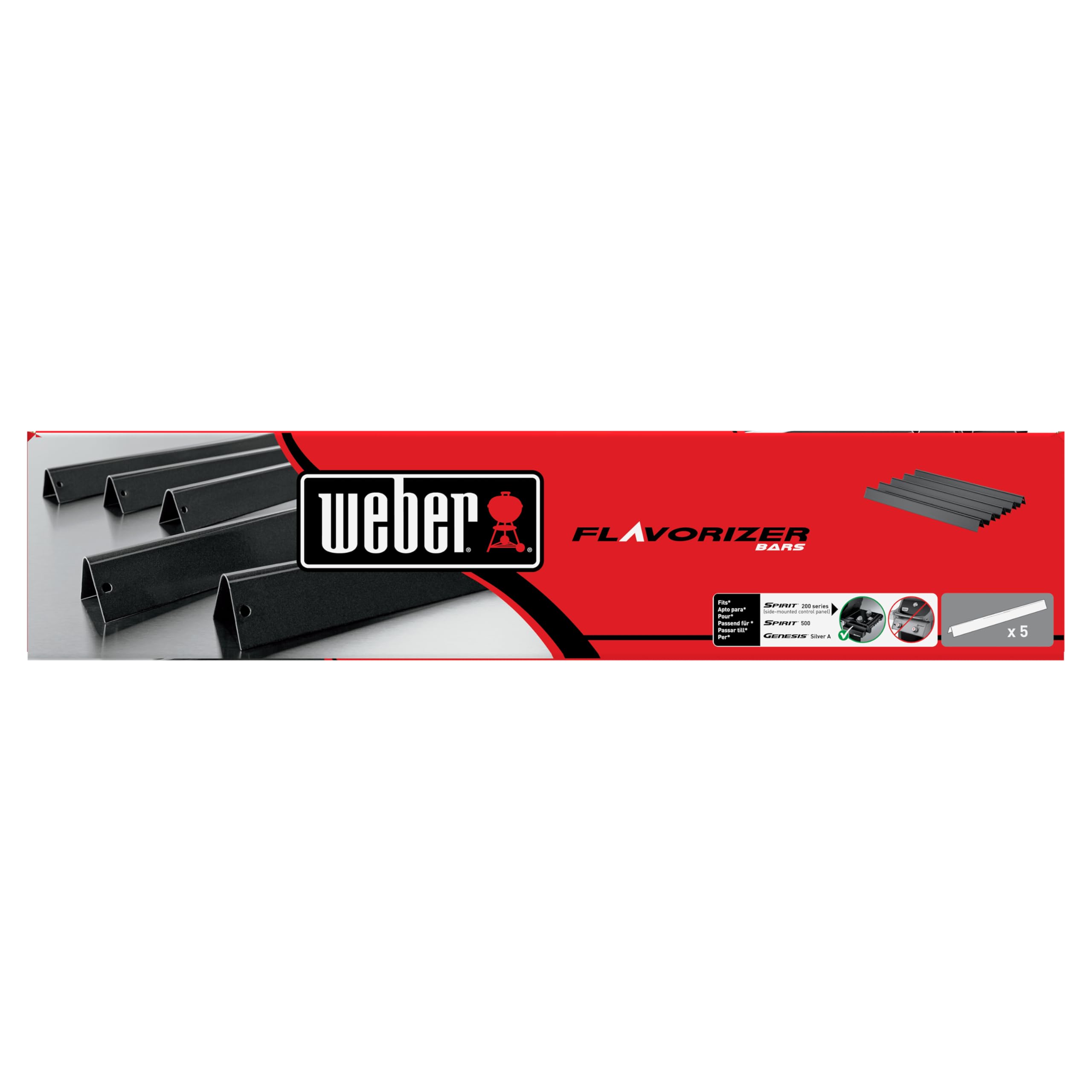 Weber Flavorizer Bars esmaltadas para Spirit Serie 200 hasta 2012 / Set de 5 Barras de Acero con Esmalte de Porcelana para Calor Uniforme, Negro (7534)
