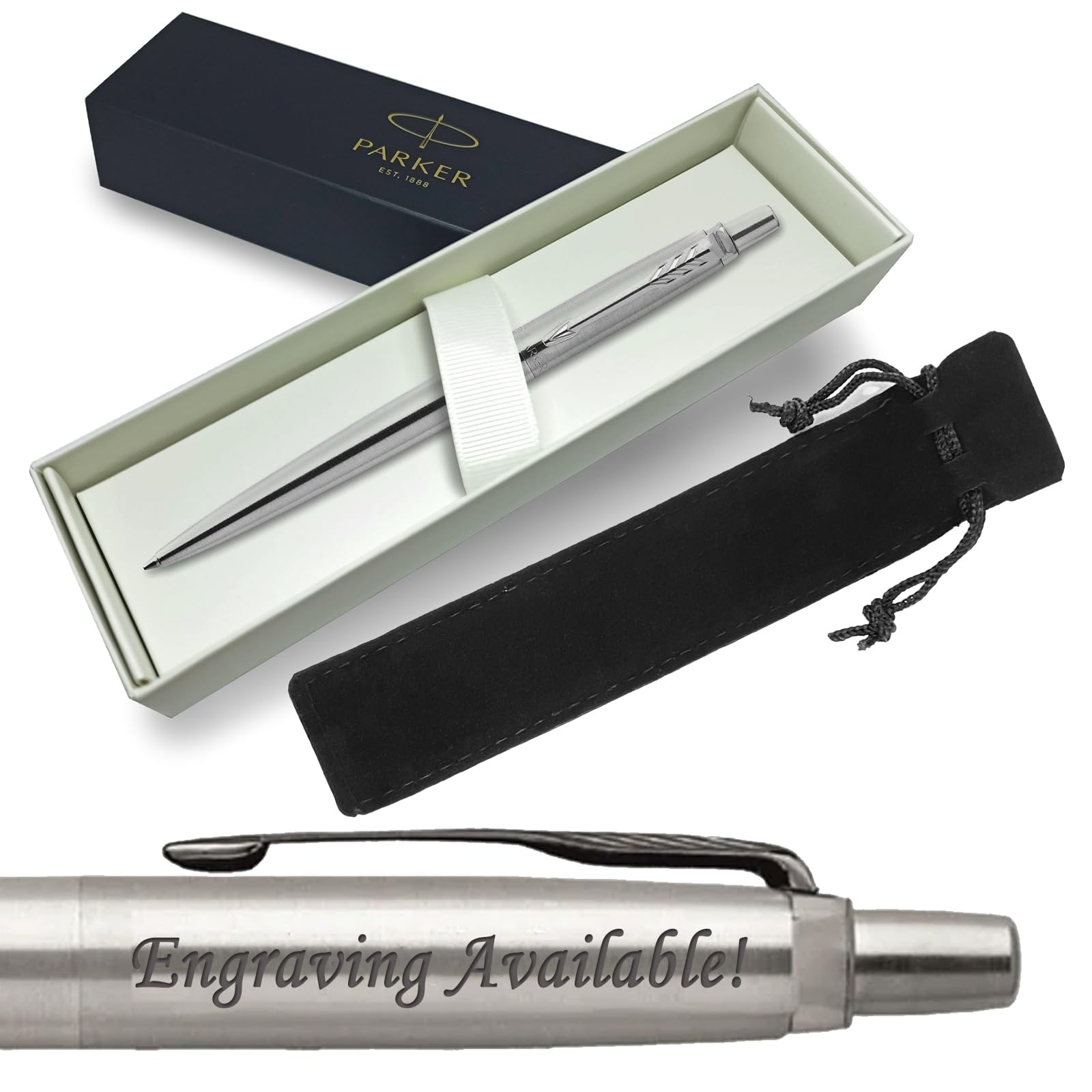 Parker Stylo à bille personnalisé en acier inoxydable avec étui à stylo et coffret cadeau, stylo à bille personnalisé pour anniversaires, anniversaires de mariage et cadeaux d'entreprise