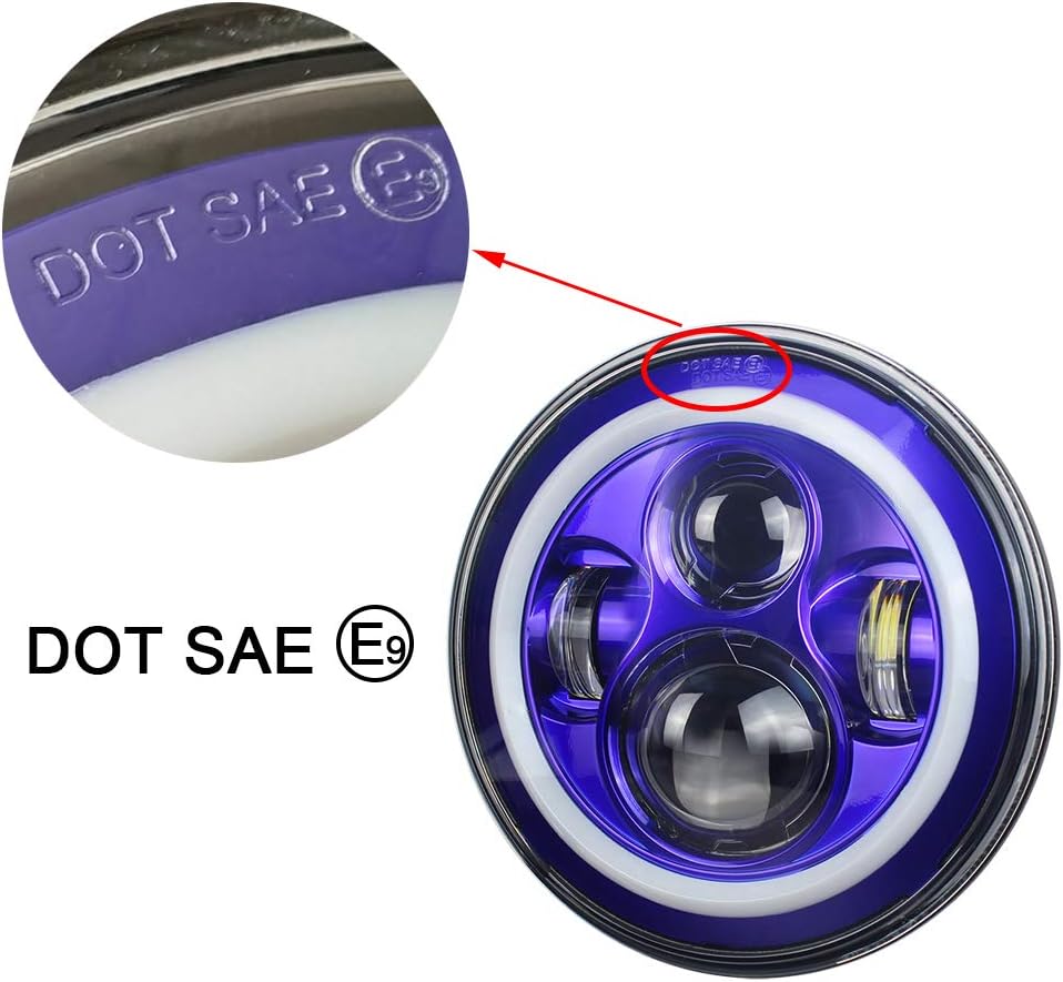 New Deal DOT SAE Red Halo 7 inch headlight for Motorcycle Projector LED Driving light with DRL Compatible for Jeep Wrangler JK L (Blue)