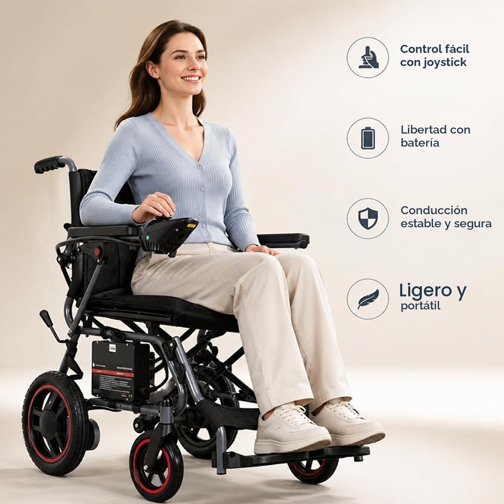 19kg Silla De Ruedas Eléctrica Plegable Para Adultos, 20 Km De Alcance, Silla De Ruedas Motorizada, Todo Terreno Power Wheelchairs Para Personas Mayores, Hasta 150 Kg, Color Negro