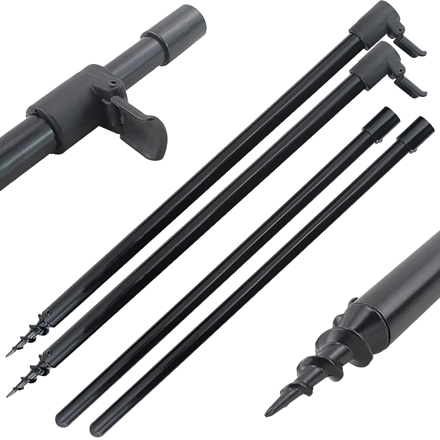 Hirisi Lot de 2 supports de cannes à pêche réglables en différentes longueurs de 30 à 90 cm avec filetage et piquet de tarière comme support de canne à pêche en aluminium