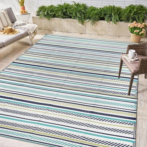 Homcomoda Outdoor Rugs 5×8ft Plastic Straw Rug Waterproof Patio Rugs Portable RV Camping Mats for Outdoor Porch Patio Caming Deck Picnic