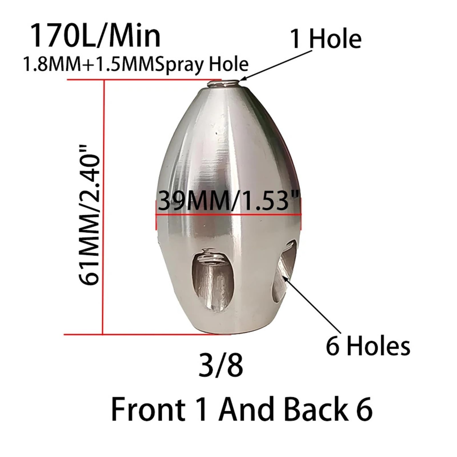 Boquilla de rosca interna de 3/8, tubería de limpieza de alta presión, orificio de cerámica for camión, 40-170L/min(170L Front 1 Rear 6)