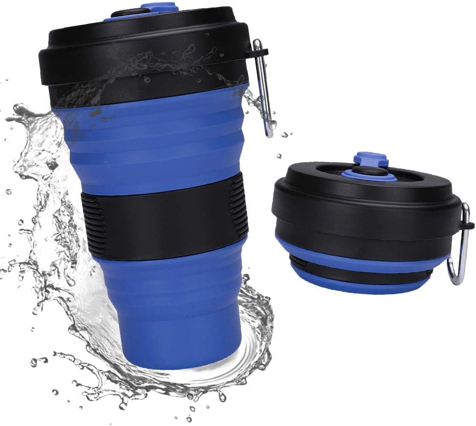 Crenics Collapsible Travel Cup - 1 Pack Silicone Folding Camping Cup Sport Bottle with Lids - Expandable Scald-Proof Drinking Cup - 18.8 OZ Portable Bottle