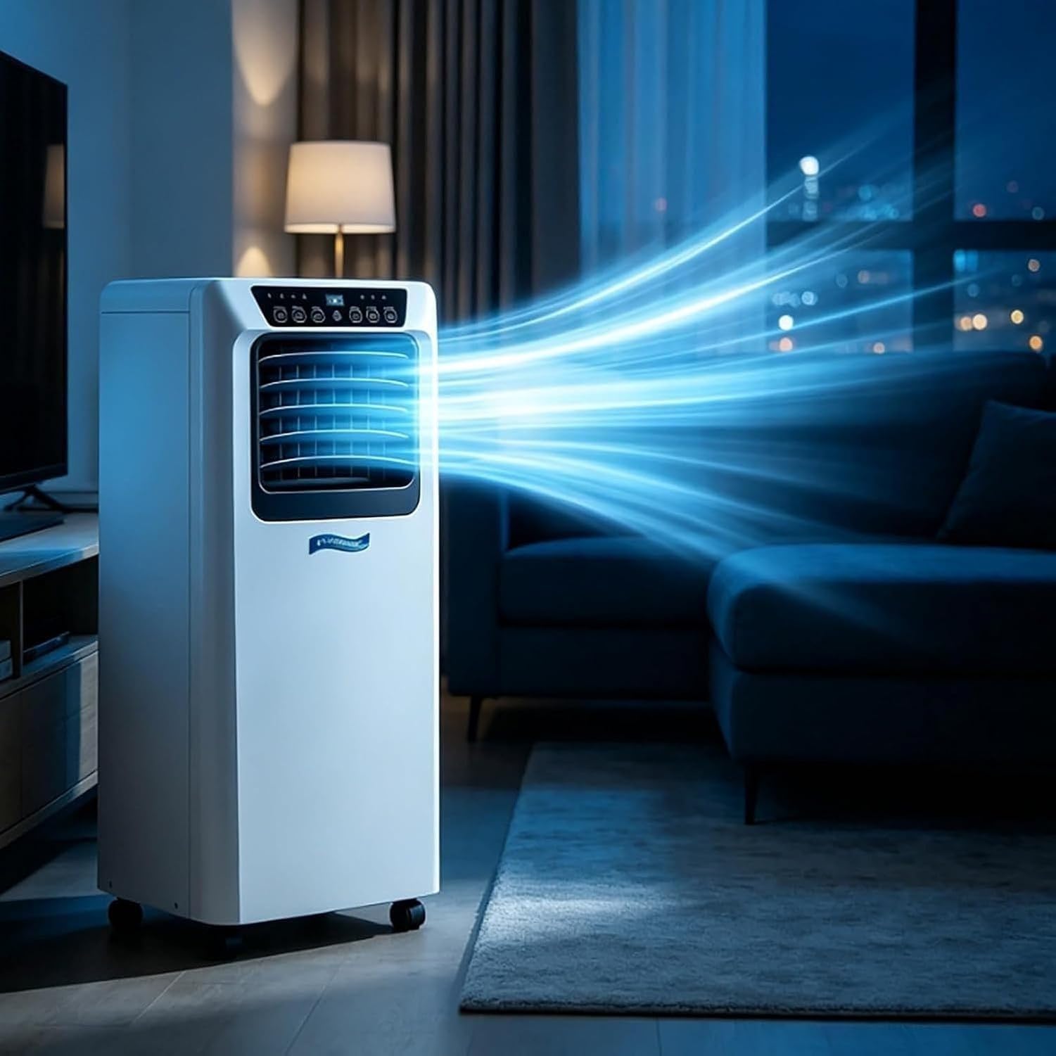 Aire Acondicionado Portátil 7000/9000 BTU Sin Unidad Exterior, Enfriamiento Silencioso para Dormitorio Oficina, Cable Largo, Funcionamiento Mudo, con Ruedas, 9000btu
